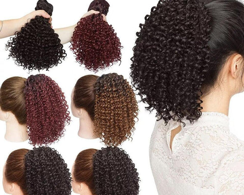 Drawstring Puff Ponytail Afro Kinky Curly Hair Extension Synthetic Clip in Pony Tail African American Hair Extension Short Kinky Curly Pineapple Pony Tail Clip in on Wrap Up-do Hair Extensions for African American Women